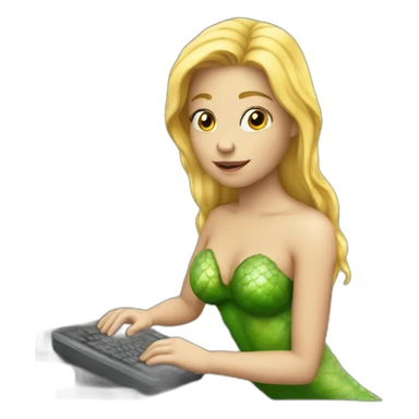 mermaid typing on computer sticker