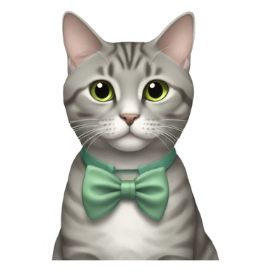Aesthetic fat grey tabby British short hair full body cat with sage green bow tie sticker