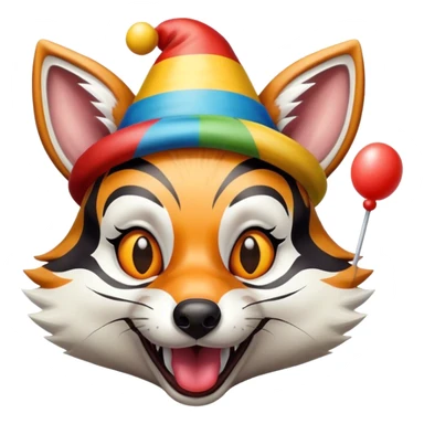 Renard zèbré tirant la langue avec un chapeau de clown sur la tête sticker