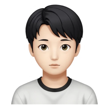 Korean boy with black hairs and black eyes, very beautifull like korean idol, and look like jungkook from bts sticker