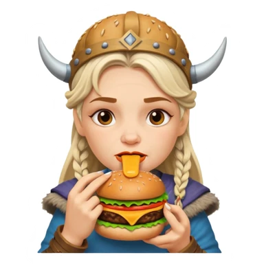 old girl viking eating burger sticker