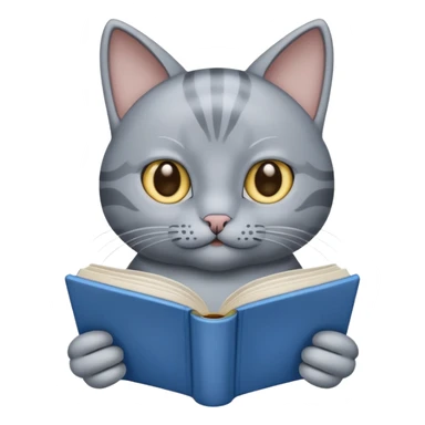 gray Cat reading blue book sticker