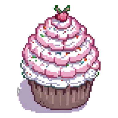 cupcake with pink frosting and sprinkles pixel art style sticker
