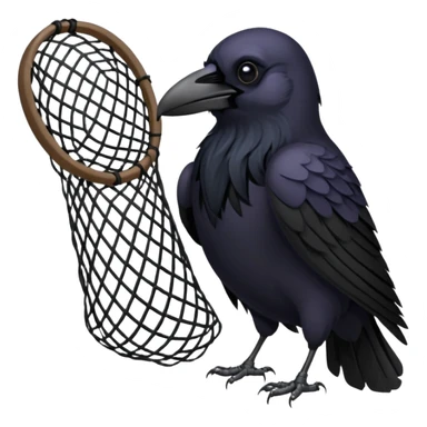 A raven getting caught by a handheld net sticker