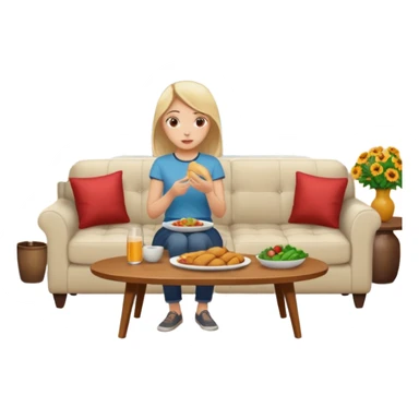dinner table scene with people and a girl on sofa talking sticker
