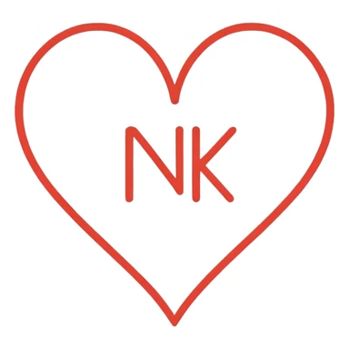 Minimalist illustration of a heart drawn with a single continuous line Integrated into the heart’s line, the letters ‘N’ and ‘K’ appear subtly, as part of the drawing itself sticker