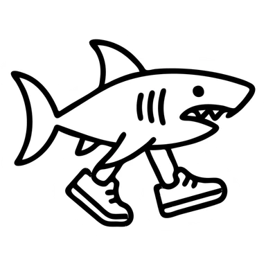 shark with blue sneakers, icon style, outlined, minimalistic, flat design sticker