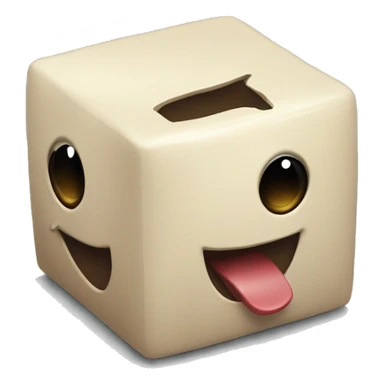 Image of a cube with no more than 3 sides but not quite 2. And there's aguy in there  a small one, he's looking at the camra in this scene .Wide eyes mouth being like "Oh, the cube!"Huge ball?s sticker