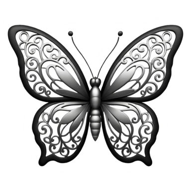 Black and silver filigree butterfly, 3D, extremely detailed design sticker