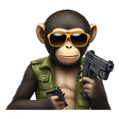 monkey with sunglasses cool vibe and fake prop gun sticker
