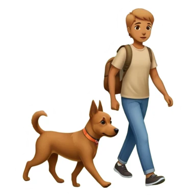 a person and dog walking together with trees and grass in the background sticker