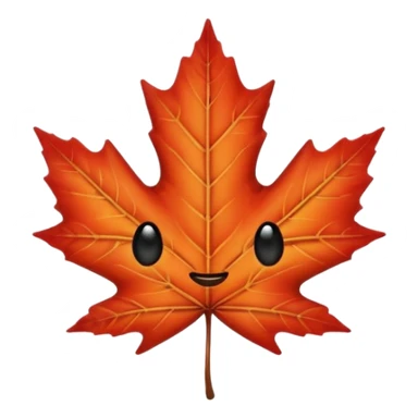 emoji, feuille d'érable couleur vermeille, deux yeux ronds noirs brillants sticker