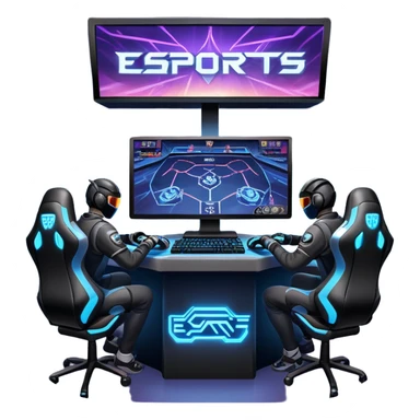An icon featuring a gaming monitor displaying an intense esports competition, with players' hands on controllers and keyboards. A digital scoreboard and glowing energy lines surround the scene, symbolizing the excitement of competitive gaming. Transparent background highlights the world of esports. sticker