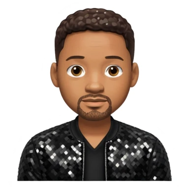 Will Smith with dark brown hair, black sequin outfit sticker
