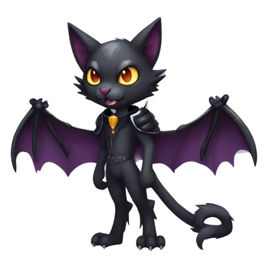  cool edgy anthro dark-themed animal vampiric cat-hybrid Fakemon with fangs and bat-wing-ears with a collar full body sticker