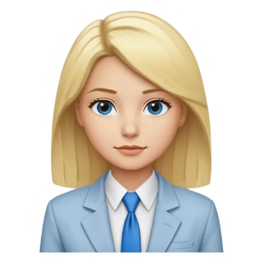 une femme blonde jolie avec des jolies traits avec une chemise blanche et une veste a manche longues et cravate bleu sticker