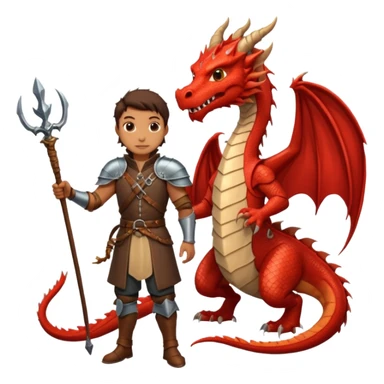 a dragon tamer with a whip in his hand in medieval time with a dragon next to him sticker
