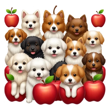 Multiple dogs piling on top of an Apple logo sticker