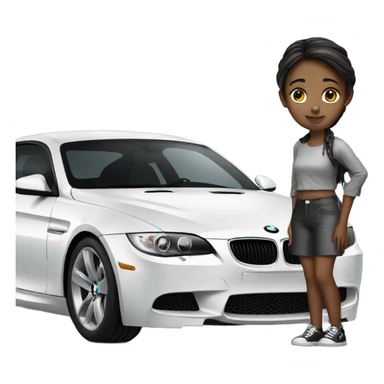 Girl standing next to a silver bmw sticker