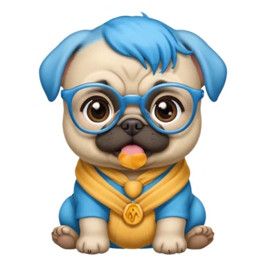 long blue haired baby pug wearing glassess sticker