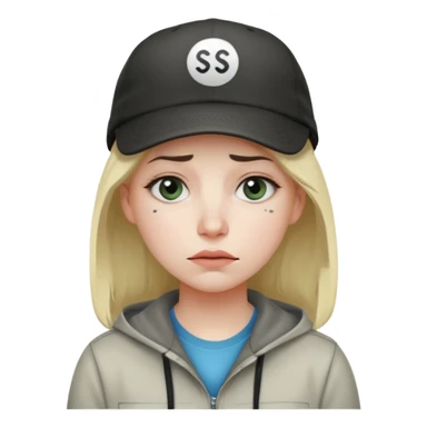 Female tech developer going back to work after christmas holidays, looking tired and wearing a cap that says "SVT" sticker