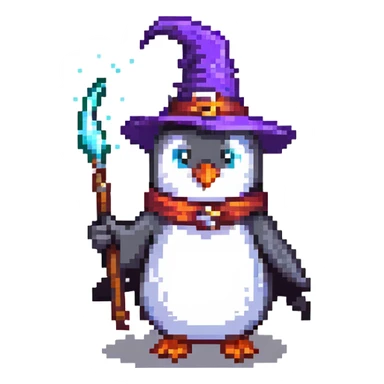 penguin wizard casting a spell sticker