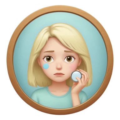 thoughtful tired woman looking in the mirror, gentle pastel tones, soft lighting, emoji style, symbolizes fatigue not ageing без кружка  sticker