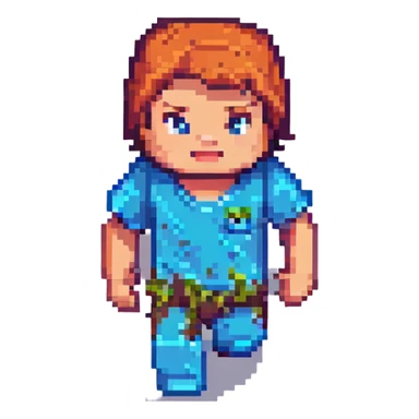 Minecraft baby character in pixel art, running fast, blocky grass and sky, playful expression sticker