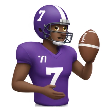 Someone catching a football in a purple football jersey wearing number 7 sticker