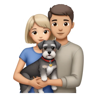 a shorthair girl with boyfriend hugging a  Schnauzer dog sticker
