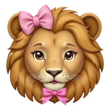 A mature female lion with makeup, a pink bow, and soft feminine eyes sticker