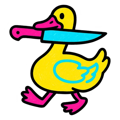 a goose with a knife in its mouth, vibrant pop colors cartoon style sticker