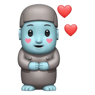 > Kawaii shy Moai statue, blushing, "👉🏻👈🏻" pose, pastel hearts, bold red text, chibi style, transparent background.
 sticker