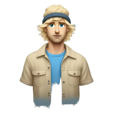 male portrait in fur hat blue eyes blonde hair and sad more realistic with an argentinian tshirt sticker