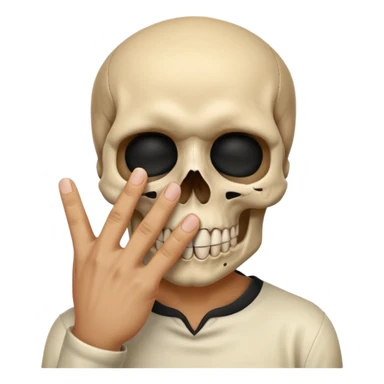 skull emoji with finger over mouth shushing and one hand extended palm down in calming motion calma celebration gesture sticker