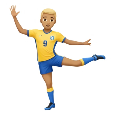 A soccer player in yellow jersey and blue shorts with number 9 doing the splits sticker