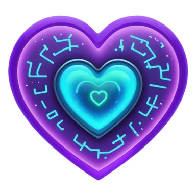 A glowing blue-to-purple neon heart with a small galaxy and green digital hacker code inside. Futuristic, gamer, magical, and powerful. 💚🌌🔥 sticker