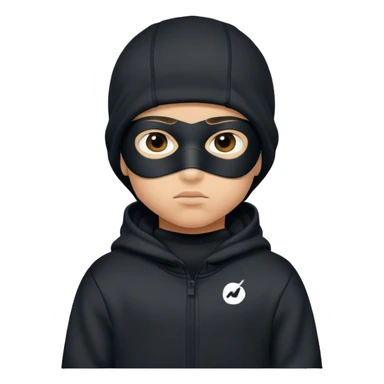 Light skin little boy with a black Nike ski mask on his head and wearing a black hoodie sticker