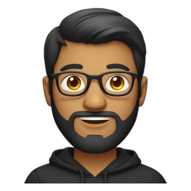 indian guy with glasses, laptop and french beard wearing a black hoodie sticker