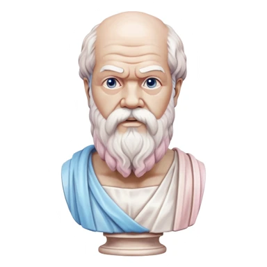 marble statue of Socrates with beard and wise expression, classical Greek philosopher bust, soft pastel colors in light pink and blue tones sticker