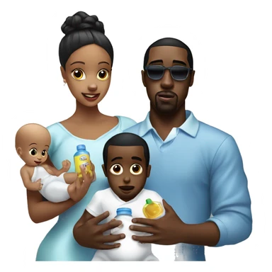 P Diddy holding baby oil and a baby with baby old around him sticker