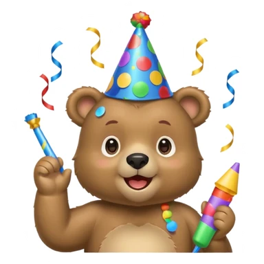 Partying bear cub with confetti and party blower sticker