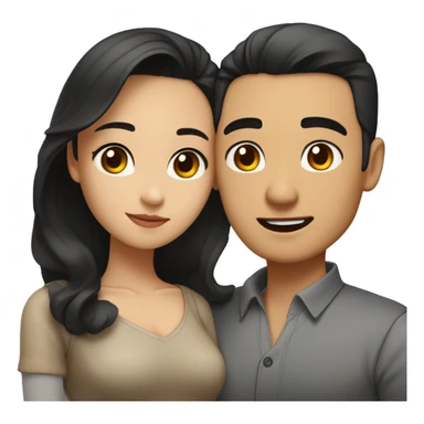 A half pale Asian man with short slicked back dark hair and amber eyes embracing and loving a half Asian woman with long wavy dark hair and dark hazel eyes. They love each other a lot And have good fashion taste. sticker