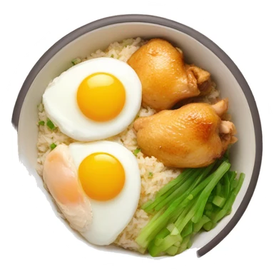 chicken thigh rice bowl with two eggs sticker