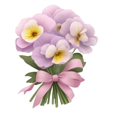 A bundle of pastel pansies and peonies wrapped in translucent pink fabric with a delicate bow. sticker