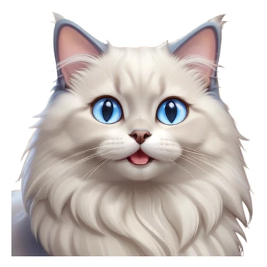 Cinematic Adorable Fluffy Light Grey Mantle Ragdoll Cat Portrait Emoji, Head tilted cutely with big, sparkling blue eyes, soft light grey fur with darker points on the ears, face, and paws, Simplified yet irresistibly adorable features, highly detailed, glowing with a soft, warm glow, high shine, yawning in a peaceful and playful manner, stylized with a touch of whimsy, bright and endearing, soft glowing outline, capturing the essence of a relaxed and loving kitten, so cute it feels like it could leap out of the screen and stretch into a cozy nap! sticker