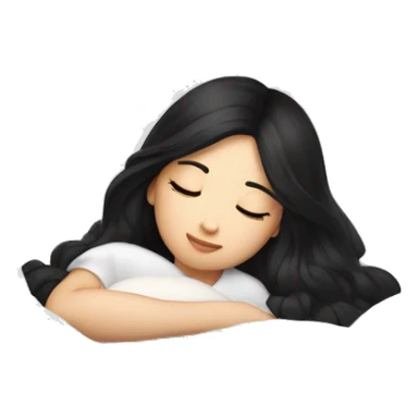 asian cute girl with long beauty black hair sleeping laying down with white blanket and pillow sticker