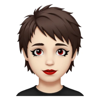 Happy pale Goth boy with shaggy brown hair, and messy black eyeliner , smudged, red, lipstick  sticker