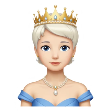 Queen with white short hair – gold tiara, pearl necklace, elegant gown, blue dress sticker