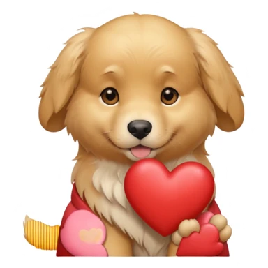 A dog holding a heart (modelled after a Golden Retriever) sticker